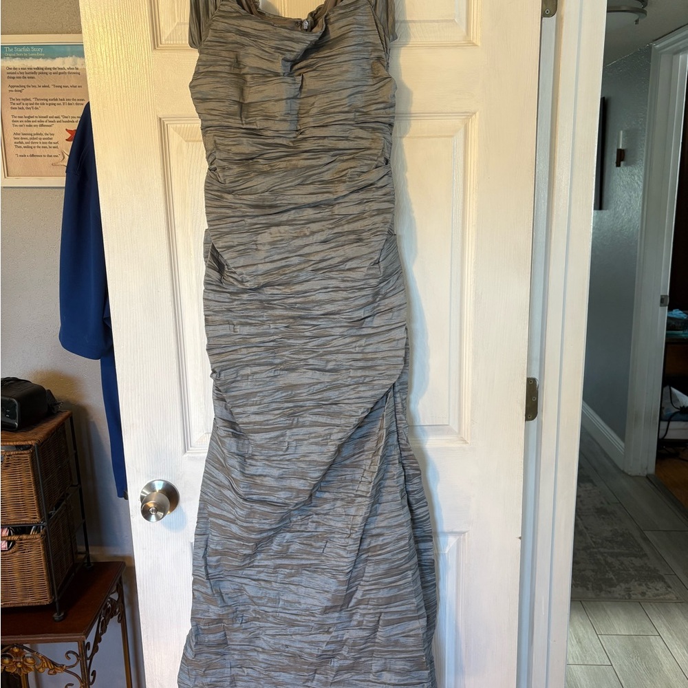 Alex Evenings Gray Sheath Maxi Dress with Cowl Neck